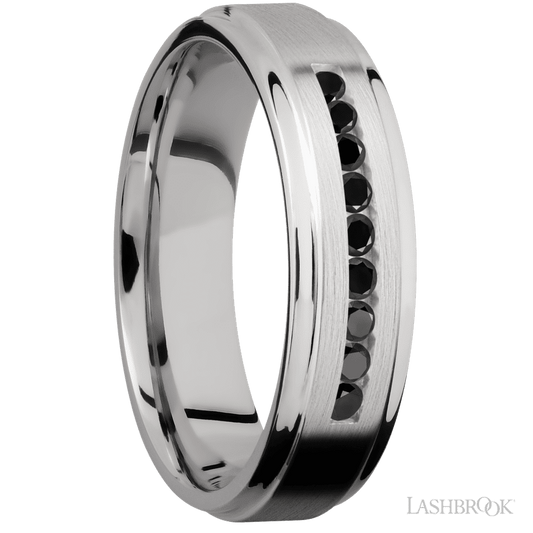 Lashbrook 6mm Flat Grooved Edges Cobalt Chrome Wedding Band — Black Diamond