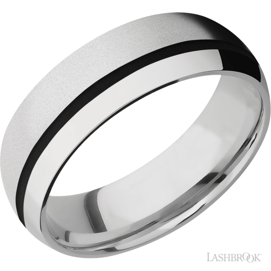Lashbrook 7mm Domed Cobalt Chrome Wedding Band — Black Inlay