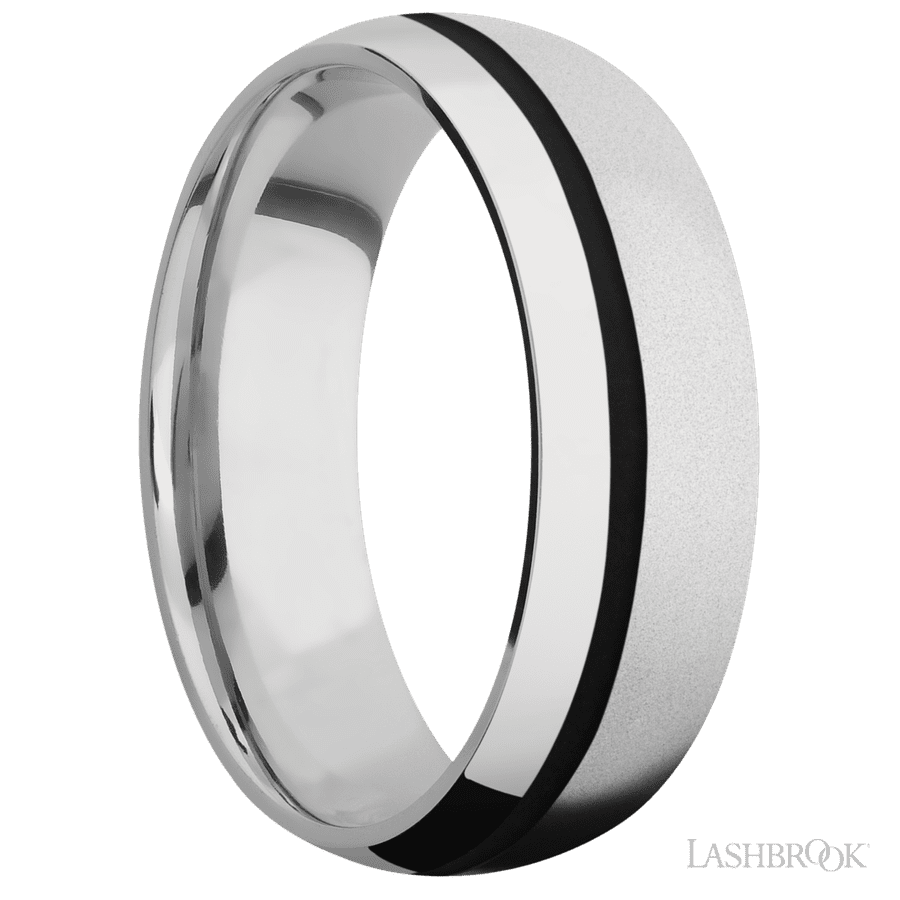 Lashbrook 7mm Domed Cobalt Chrome Wedding Band — Black Inlay