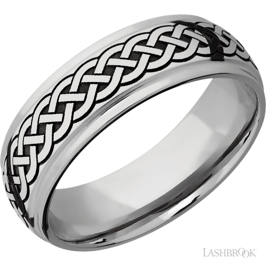Lashbrook 7mm Domed Stepped Down Edges Cobalt Chrome Wedding Band — Celtic 9 Pattern