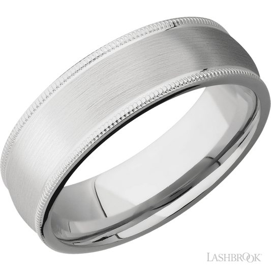 Lashbrook 7mm Domed Milgrain Edges Cobalt Chrome Wedding Band