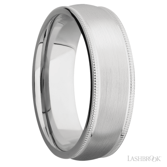 Lashbrook 7mm Domed Milgrain Edges Cobalt Chrome Wedding Band