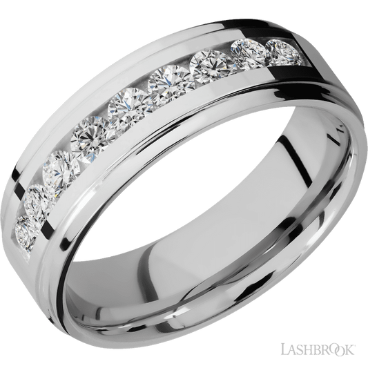 Lashbrook 7mm Flat Grooved Edges Cobalt Chrome Wedding Band — Diamond