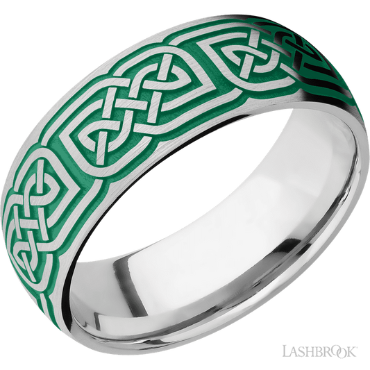 Lashbrook 8mm Domed Cobalt Chrome Wedding Band — Celtic 17 Pattern