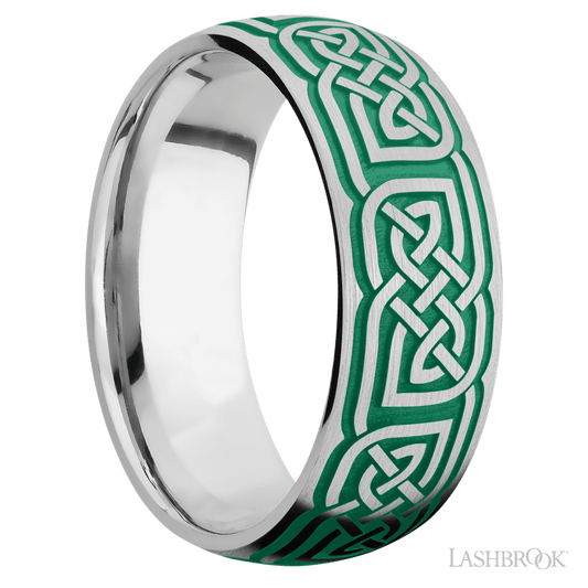 Lashbrook 8mm Domed Cobalt Chrome Wedding Band — Celtic 17 Pattern
