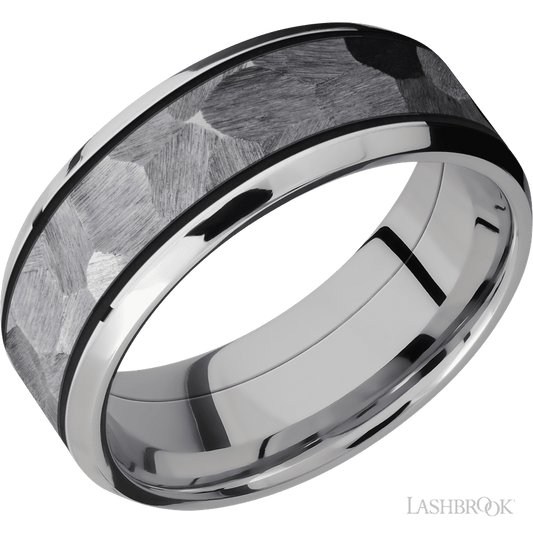 Lashbrook 8mm Beveled Cobalt Chrome Wedding Band — Tantalum Inlay
