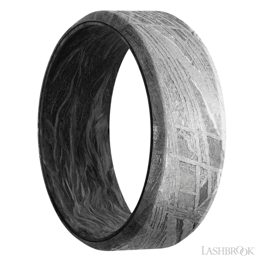 Lashbrook 8mm Beveled Meteorite Wedding Band — Forged Carbon Fiber Sleeve