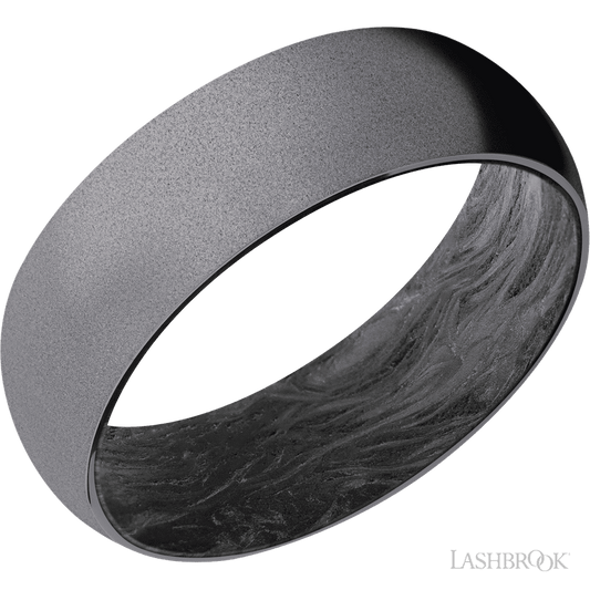 Lashbrook 7mm Domed Tantalum Wedding Band — Forged Carbon Fiber Sleeve — Sand Finish
