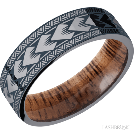 Lashbrook 7mm Flat Tantalum Wedding Band — Maori Pattern