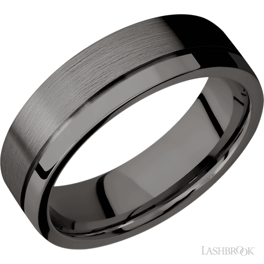 Lashbrook 7mm Flat with Off Center Accent Groove Tantalum Noir Wedding Band
