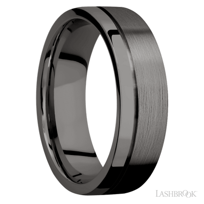 7 mm wide Flat with Off Center Accent Groove Tantalum Noir band.