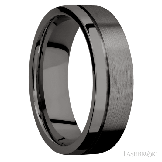 Lashbrook 7mm Flat with Off Center Accent Groove Tantalum Noir Wedding Band