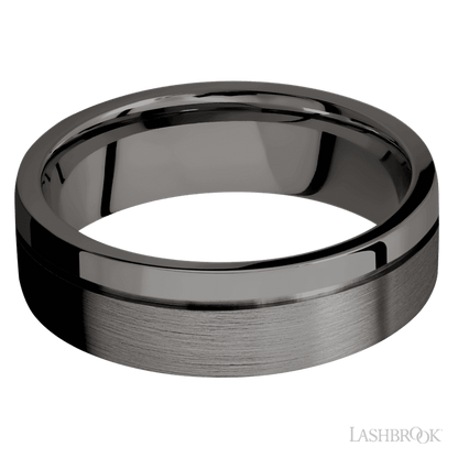 7 mm wide Flat with Off Center Accent Groove Tantalum Noir band.