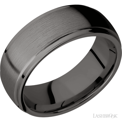 8 mm wide Domed Stepped Down Edges Tantalum Noir band.