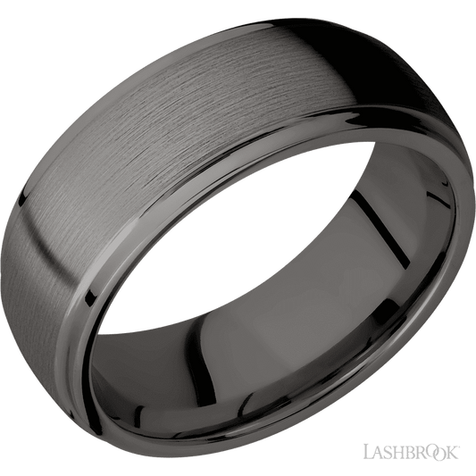 Lashbrook 8mm Domed Stepped Down Edges Tantalum Noir Wedding Band