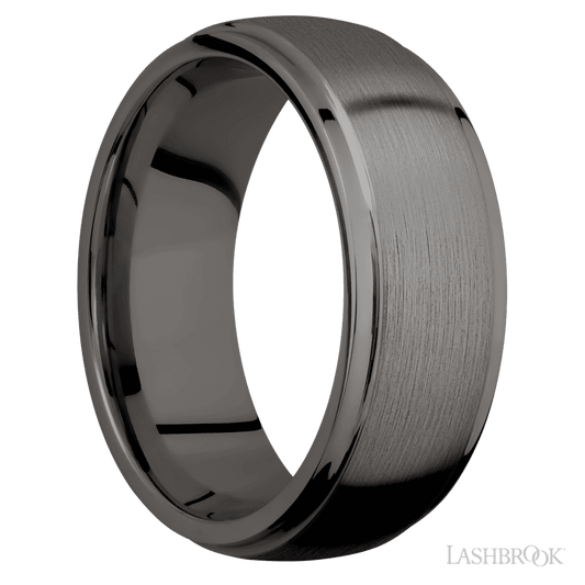 Lashbrook 8mm Domed Stepped Down Edges Tantalum Noir Wedding Band