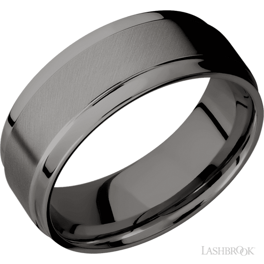 Lashbrook 8mm Flat Wide Grooved Edges Tantalum Noir Wedding Band