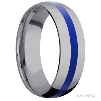 7 mm wide/Domed/Tantalum band with one 2 mm Centered inlay of Lapis.