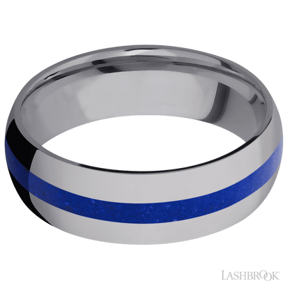7 mm wide/Domed/Tantalum band with one 2 mm Centered inlay of Lapis.