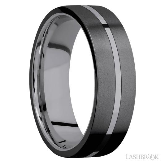 Lashbrook 7mm Flat Tantalum Wedding Band — Zirconium Inlay