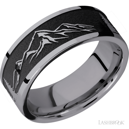 Lashbrook 8mm Flat Tantalum Wedding Band — Mountain 2 Pattern