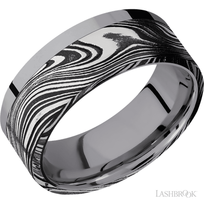 8 mm wide/Flat/Tantalum band with one 6 mm Off Center Edge inlay of Marble.