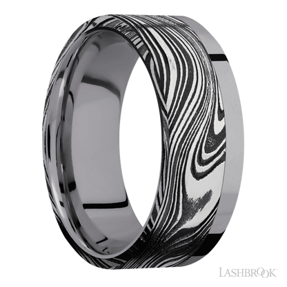 8 mm wide/Flat/Tantalum band with one 6 mm Off Center Edge inlay of Marble.