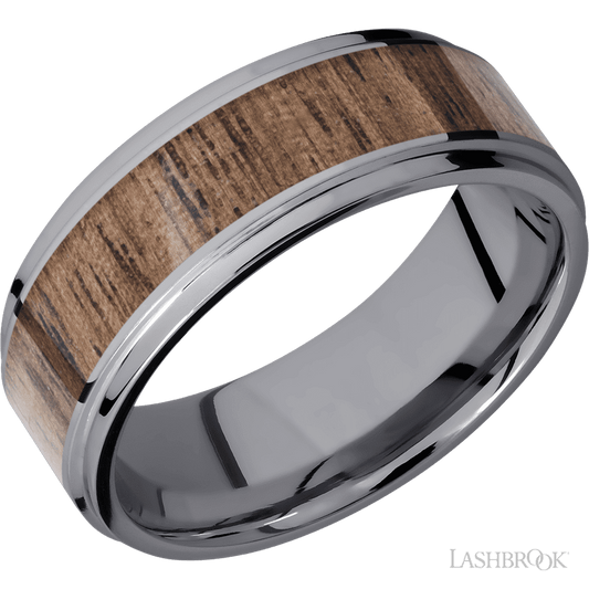 Lashbrook 8mm Flat Grooved Edges Tantalum Wedding Band — Walnut Inlay