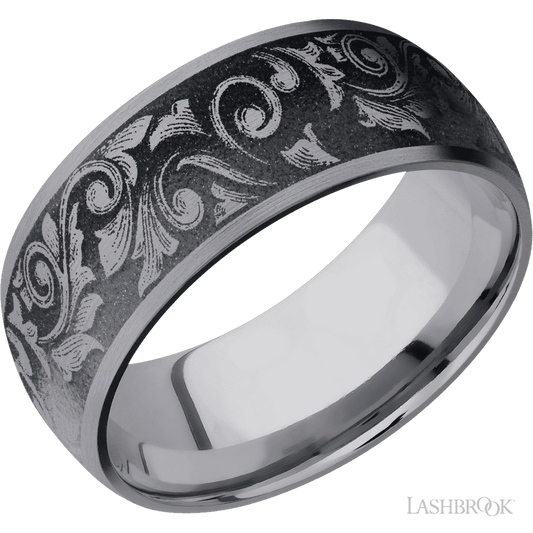 Lashbrook 9mm Domed Tantalum Wedding Band — Western Scroll Pattern