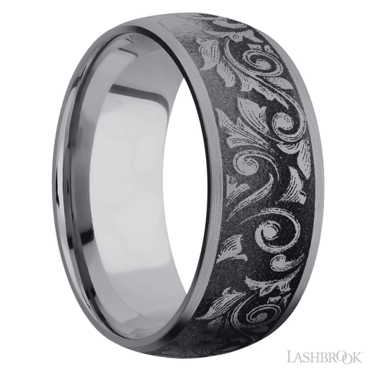 Lashbrook 9mm Domed Tantalum Wedding Band — Western Scroll Pattern