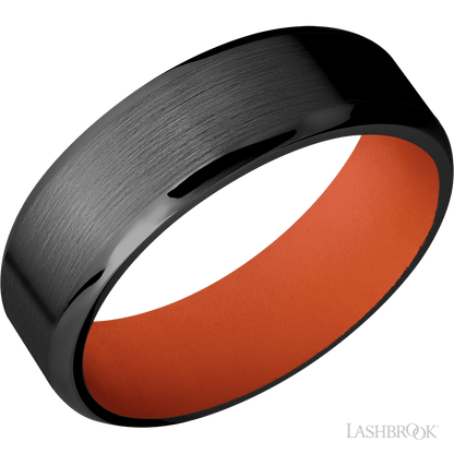7 mm wide Beveled Zirconium band featuring a Hunter Orange sleeve.
