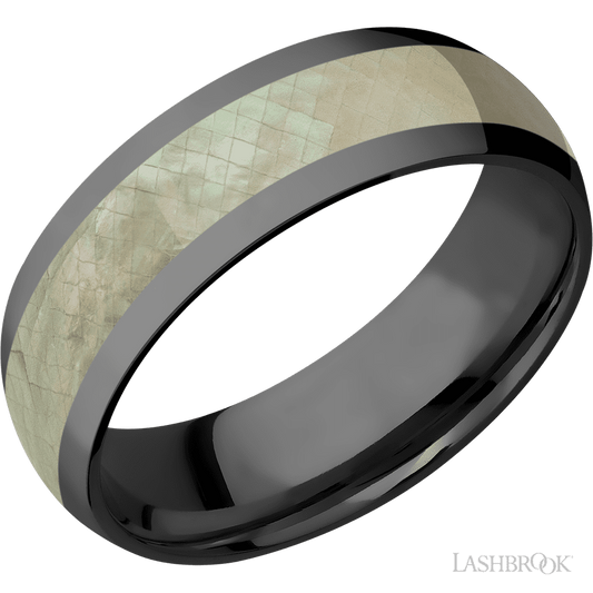 Lashbrook 7mm Domed Zirconium Wedding Band — Freshwater Mother of Pearl Inlay
