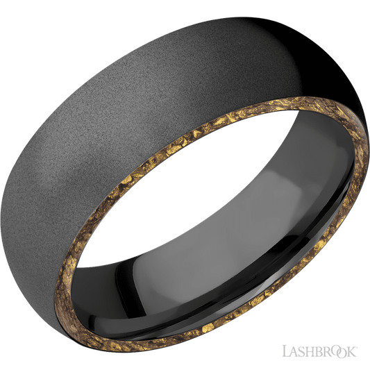 Lashbrook 7mm Domed Zirconium Wedding Band — Alaskan Gold Nugget Inlay