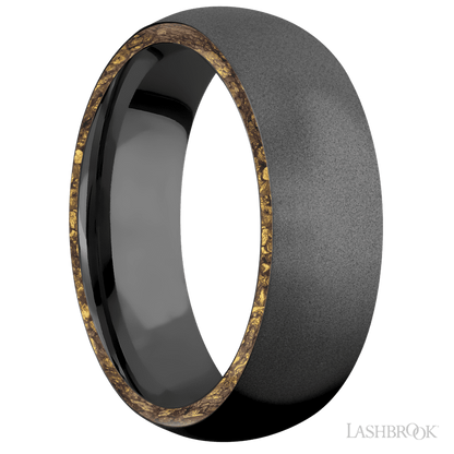 7 mm wide/Domed/Zirconium band with two 1 mm Side inlays of Alaskan Gold Nugget.