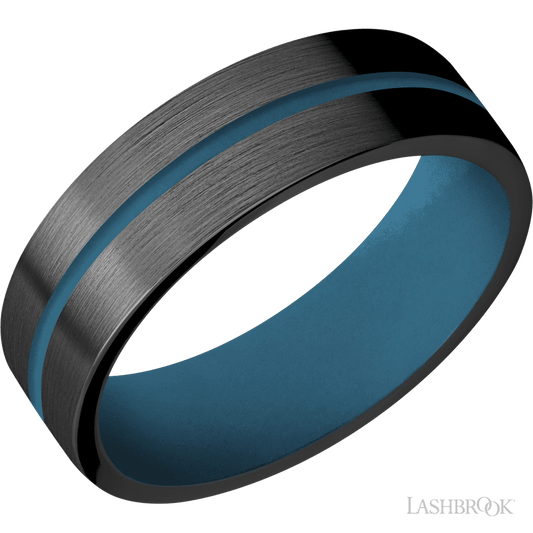 Lashbrook 7mm Flat Zirconium Wedding Band — Royal Blue Inlay
