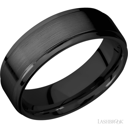 7 mm wide Flat Grooved Edges Zirconium band.