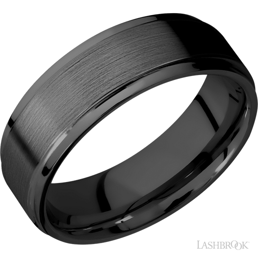 Lashbrook 7mm Flat Grooved Edges Zirconium Wedding Band