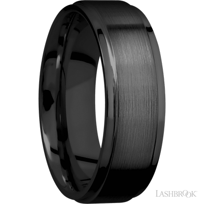7 mm wide Flat Grooved Edges Zirconium band.