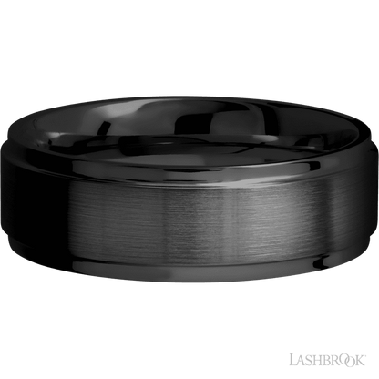7 mm wide Flat Grooved Edges Zirconium band.