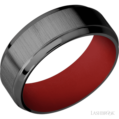 8 mm wide Stepped Bevel Zirconium band featuring a USMC Red sleeve.