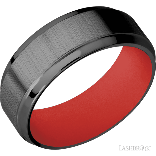 Lashbrook 8mm Stepped Bevel Zirconium Wedding Band — USMC Red Sleeve