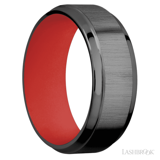 Lashbrook 8mm Stepped Bevel Zirconium Wedding Band — USMC Red Sleeve
