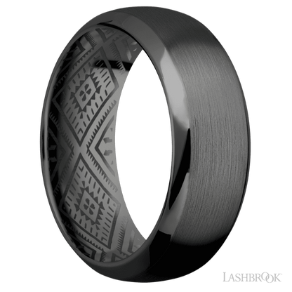 8 mm wide Domed Bevel Zirconium band.