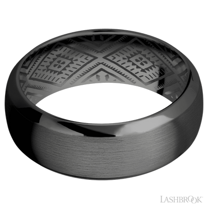 8 mm wide Domed Bevel Zirconium band.