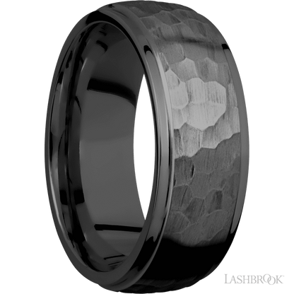 8 mm wide Domed Stepped Down Edges Zirconium band.