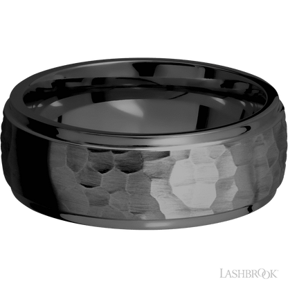 8 mm wide Domed Stepped Down Edges Zirconium band.
