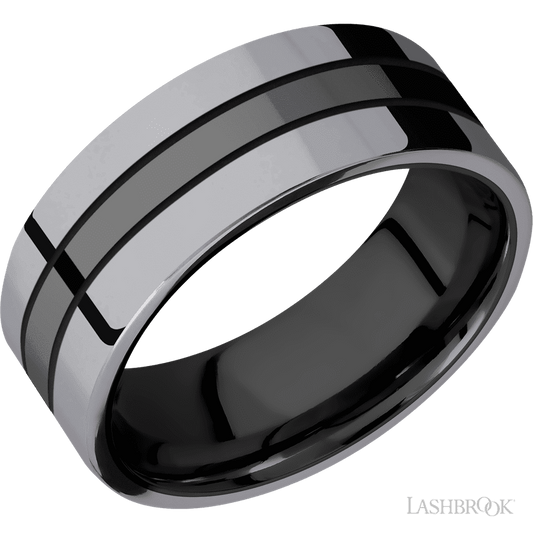 Lashbrook 8mm Flat Zirconium Wedding Band — Tantalum Inlay
