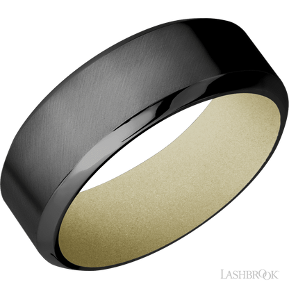 8 mm wide High Bevel Zirconium band featuring a Bright Nickel sleeve.