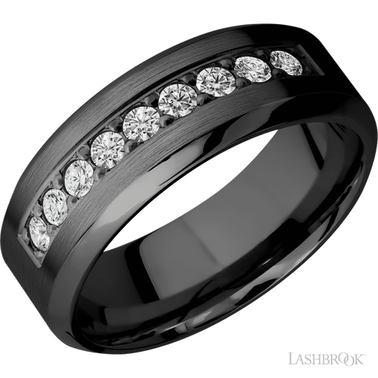 Lashbrook 8mm High Bevel Zirconium Wedding Band — Diamond — Z8HBDIA9X.05BEAD