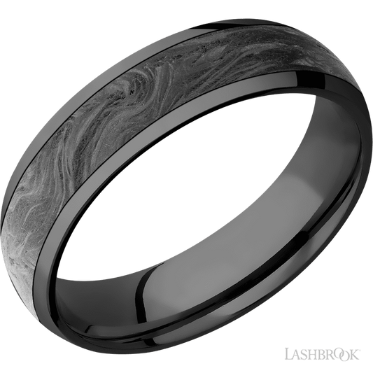 Lashbrook 6mm Domed Zirconium Wedding Band — Forged Carbon Fiber Inlay